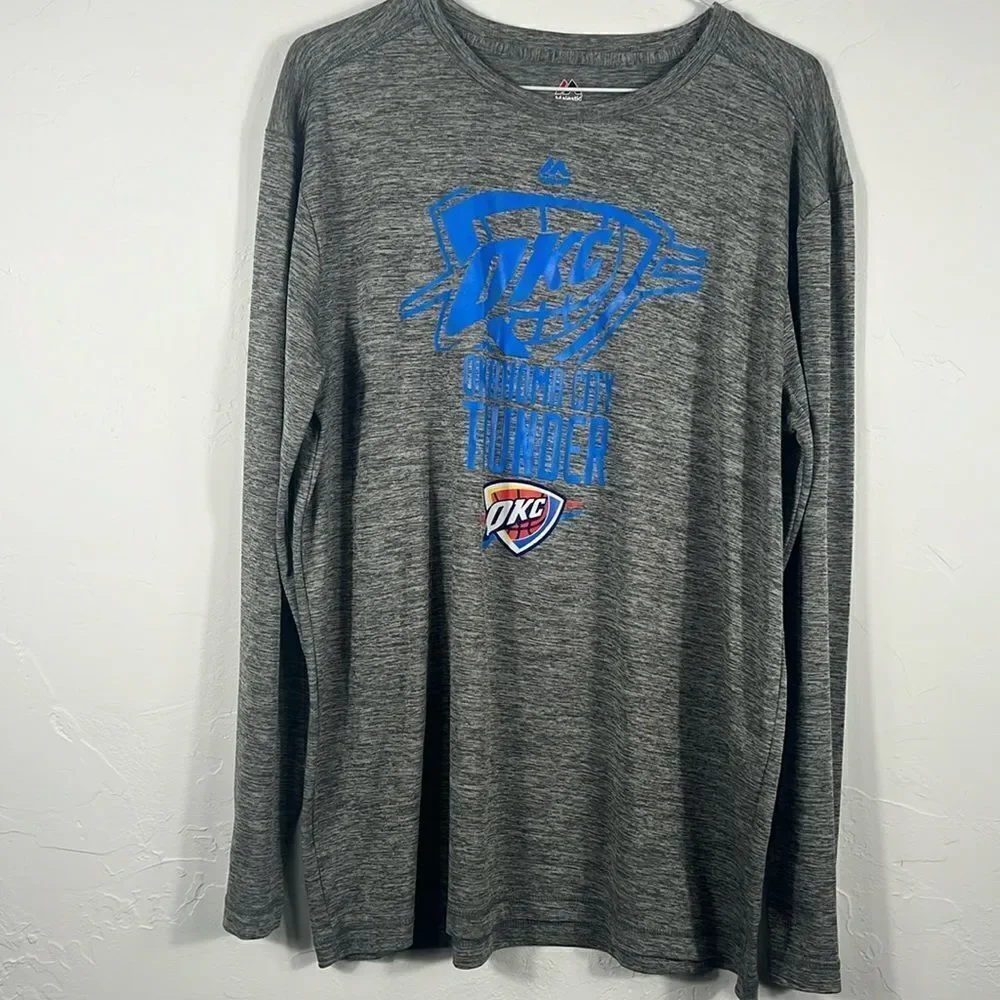 🏀 OKLAHOMA CITY THUNDER NBA Polyester Pullover Long Sleeve Dri-Fit T-Shirt Sz L
